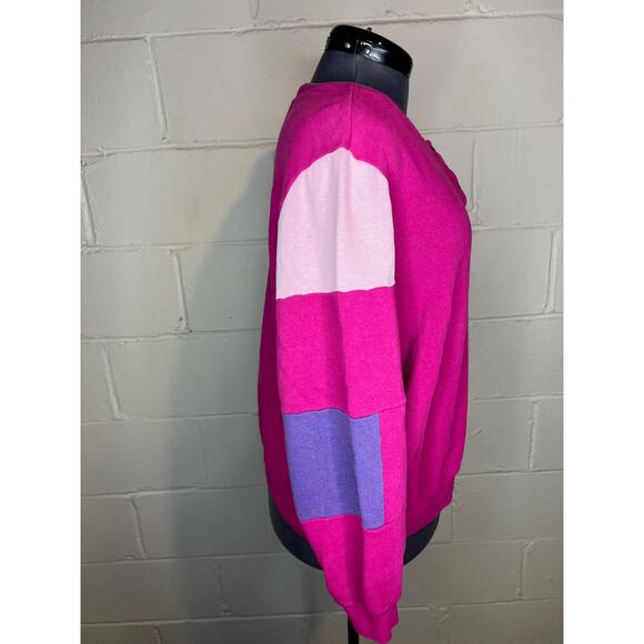 sweatshirt color blocked hot pink purple green 3 snaps - Picture 7 of 10